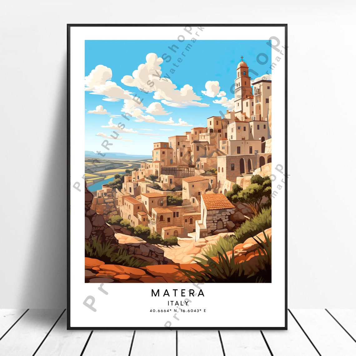 Matera Italy Ancient Stone City Cliff Colorful Travel Poster