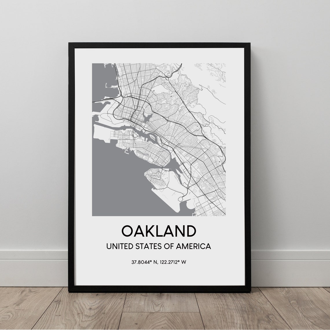 Oakland California City Map Poster Minimalist Black and White Art