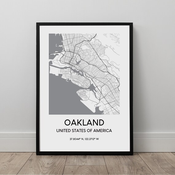 Oakland Map Print Wall Art Travel Black And White City Minimalist Gift
