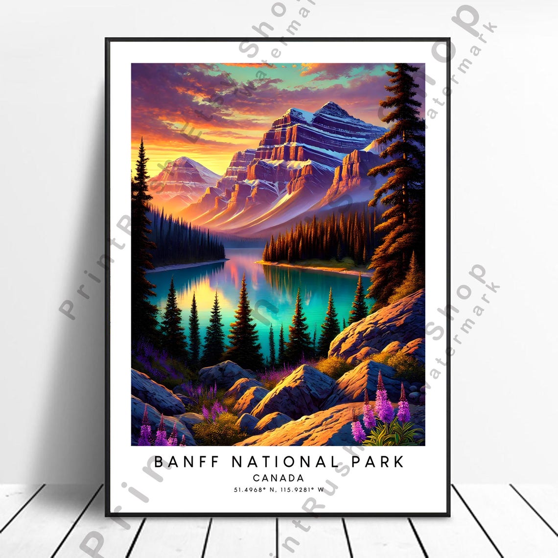 Banff National Park Canada Sunset Lake Vibrant Colorful Poster