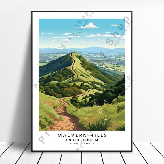 Malvern Hills Travel Print Wall Dcor Poster Minimalist Art Gift
