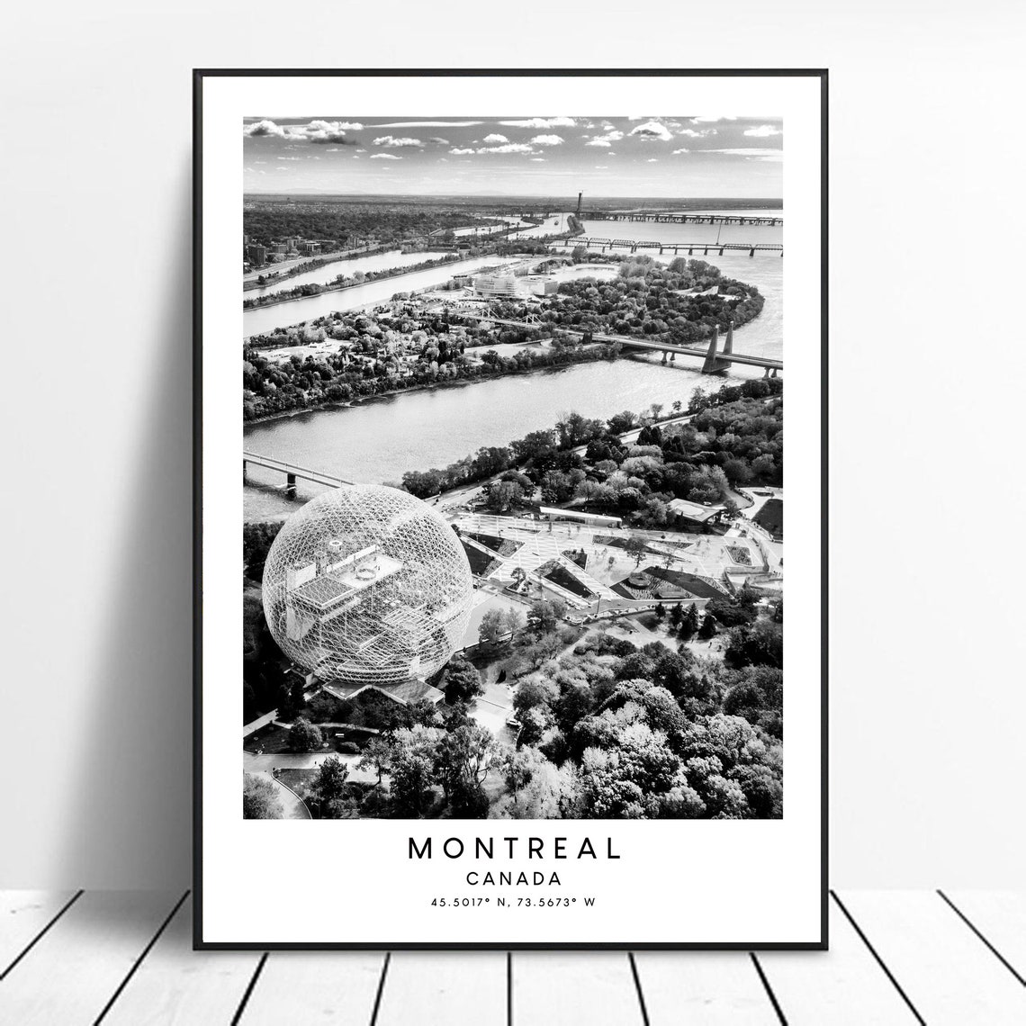 Montreal, Canada Black and White Minimalist Travel Poster