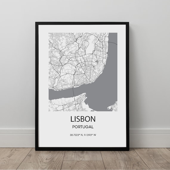 Lisbon City Map Print Poster Portugal Travel Art Minimalist Wall Gift