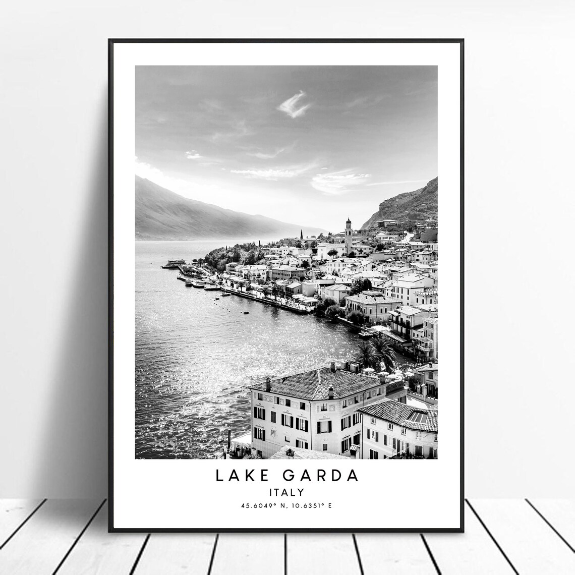 Lake Garda Italy Minimalist Black and White Travel Poster