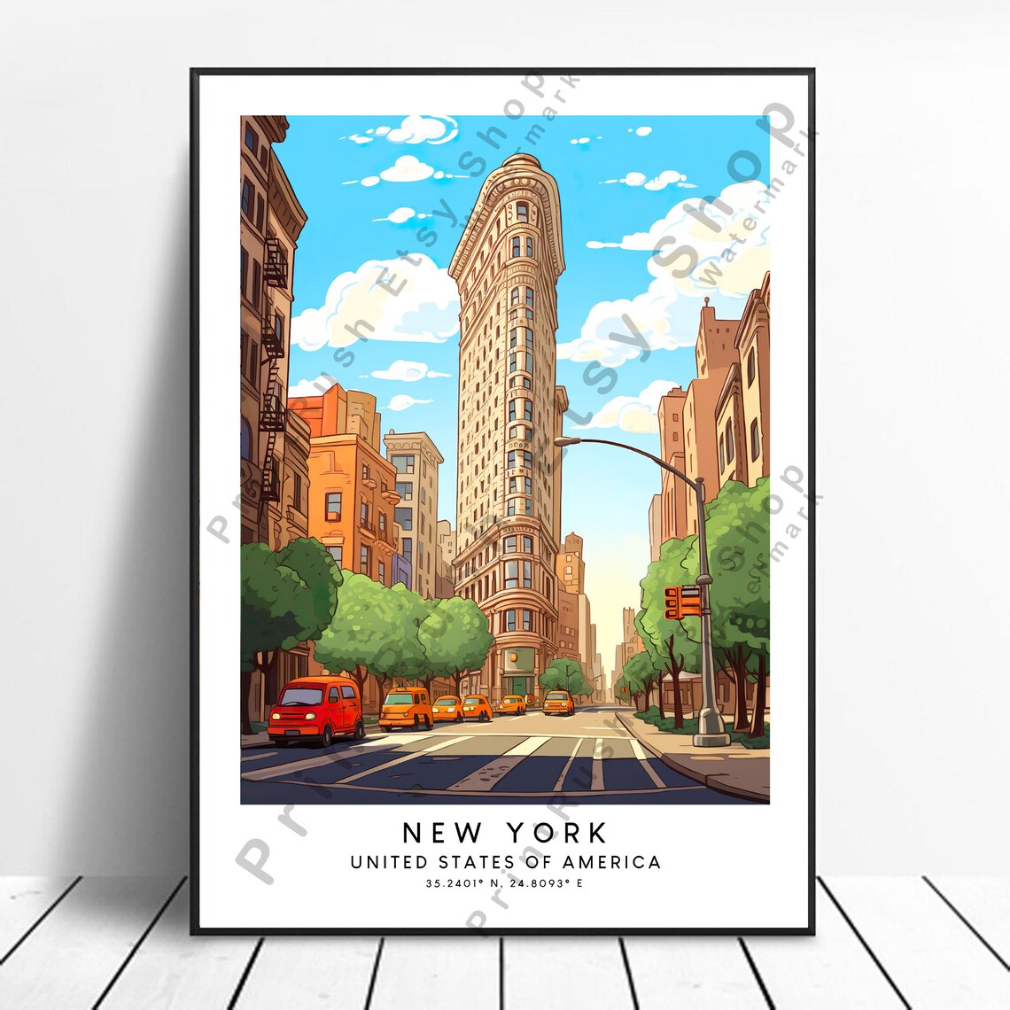 New York Travel Poster Colourful Print Abstract Minimalist Nyc Wall Gift Art