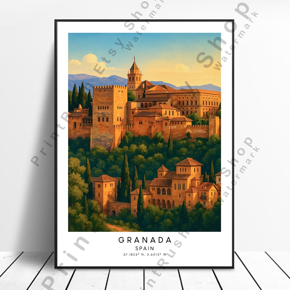 Granada Spain Alhambra Palace Andalusia Golden Hour Travel Poster