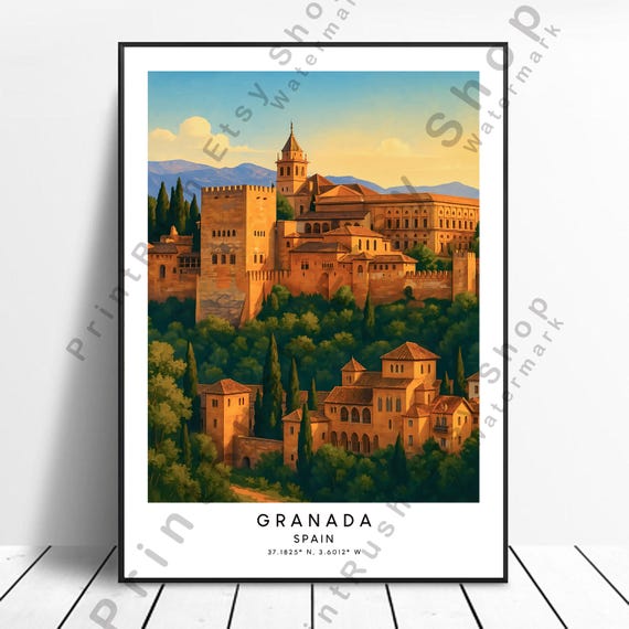 Granada Travel Poster Spain Illustration Art Print Home Dcor Colourful Wall Artwork Gift