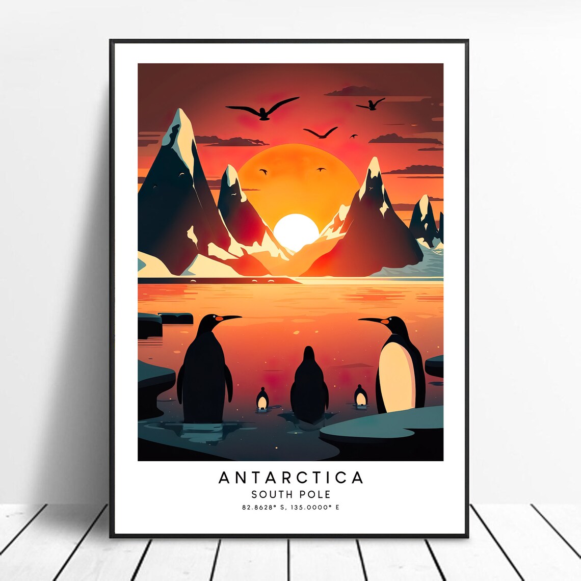 Antarctica Travel Poster, Minimalist Colourful Art