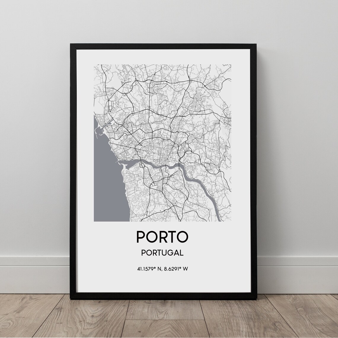 Porto City Map Print Poster Portugal Travel Coordinates Minimalist Wall Art Dcor Gift