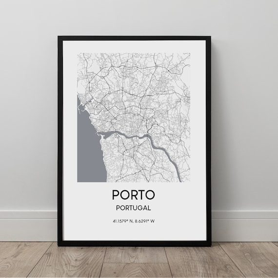 Porto City Map Print Poster Portugal Travel Coordinates Minimalist Wall Art Dcor Gift