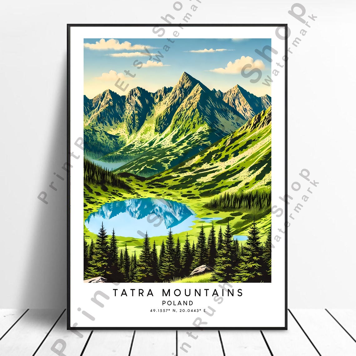 Tatra Mountains Poland Alpine Lake Reflection Vintage Poster