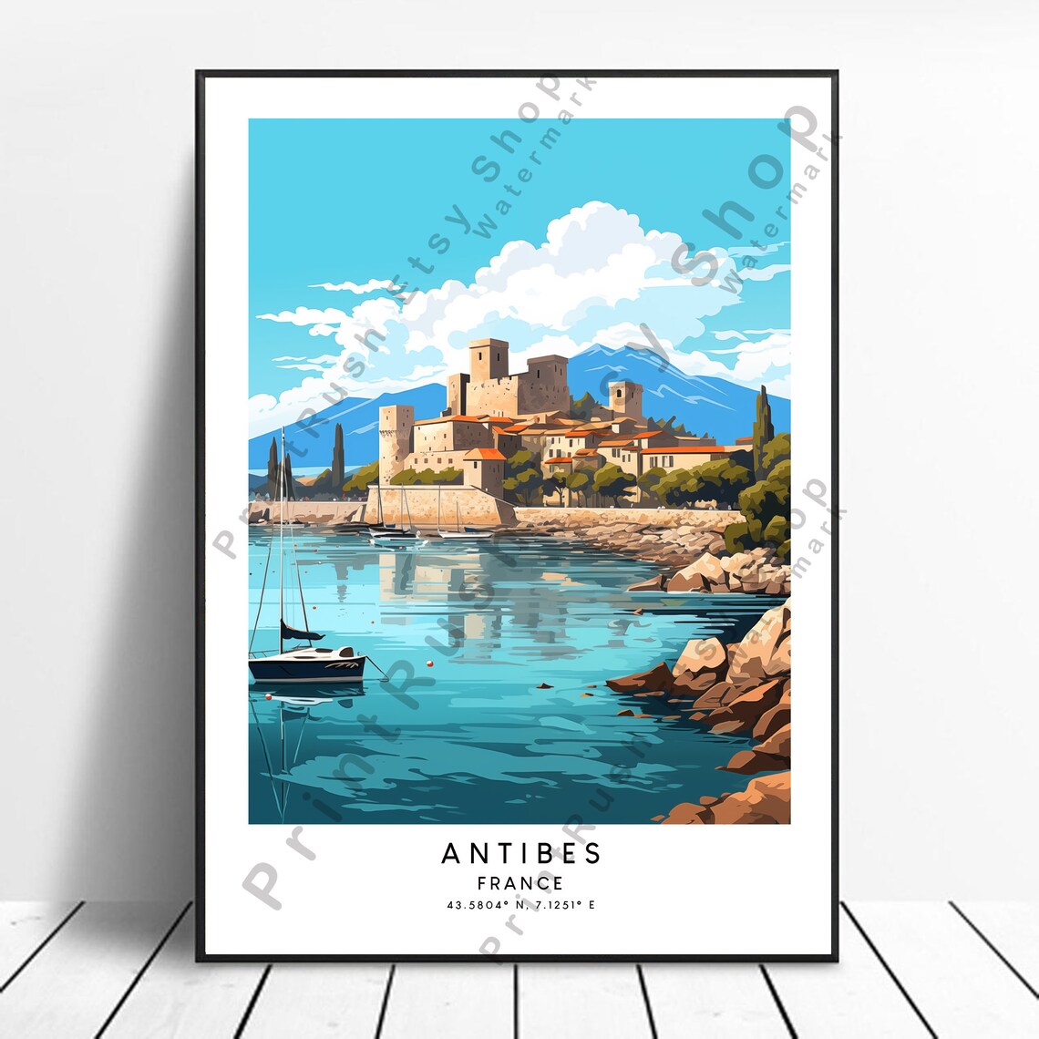 Antibes France Old Town Harbor Fortress Colorful Riviera Travel Poster