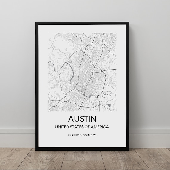 Austin Map Print Texas Wall Art Poster Usa Travel Black And White Minimalist Dcor Gift
