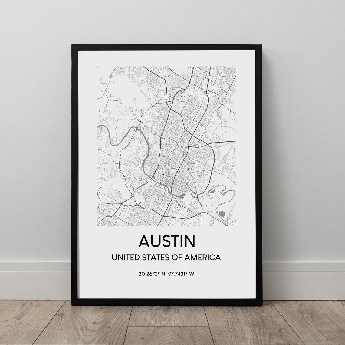 Austin Map Print Texas Wall Art Poster Usa Travel Black And White Minimalist Dcor Gift