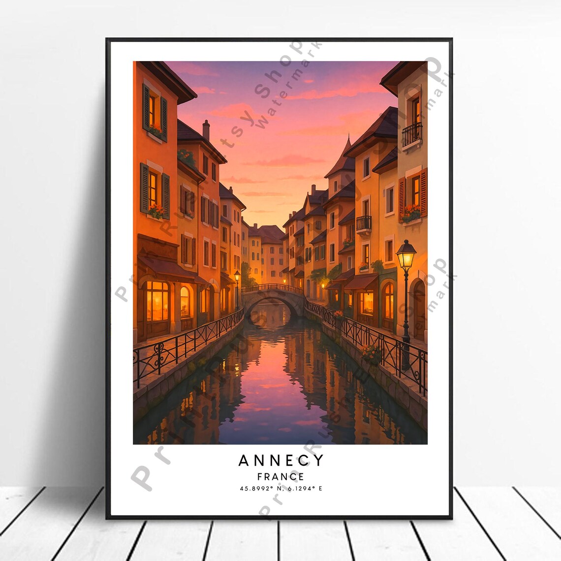 Annecy Illustration Art Poster France Travel Print Artwork Landscape Wall Dcor French City Home Hanging Gift