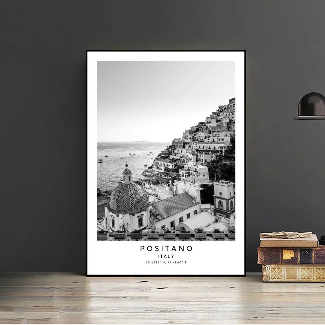 Positano Village, Black and White Amalfi Coast Art Print - Image 2