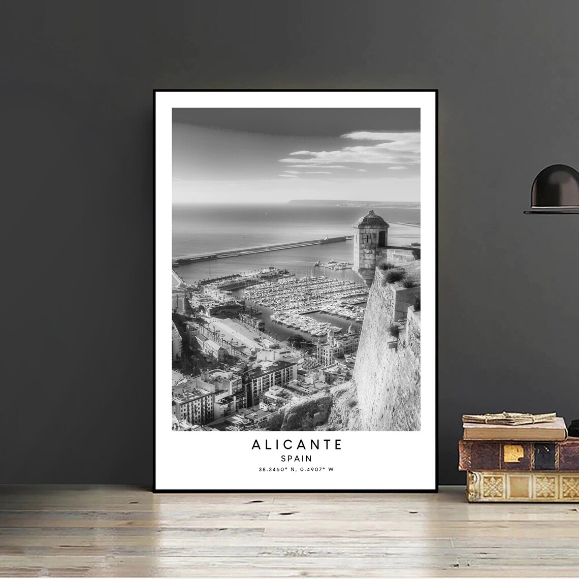 Alicante Spain Black and White City Travel Poster - Image 2