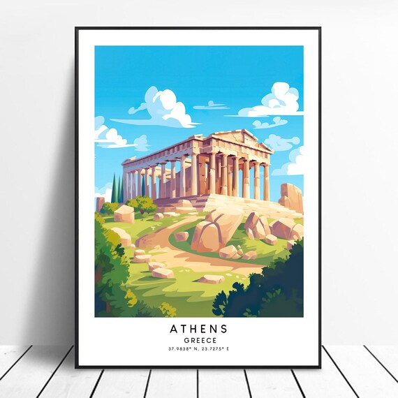 Athens Travel Print Colourful Parthenon Poster Abstract Minimalist Wall Art Gift