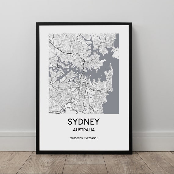 Sydney Map Print, Black And White Travel Poster