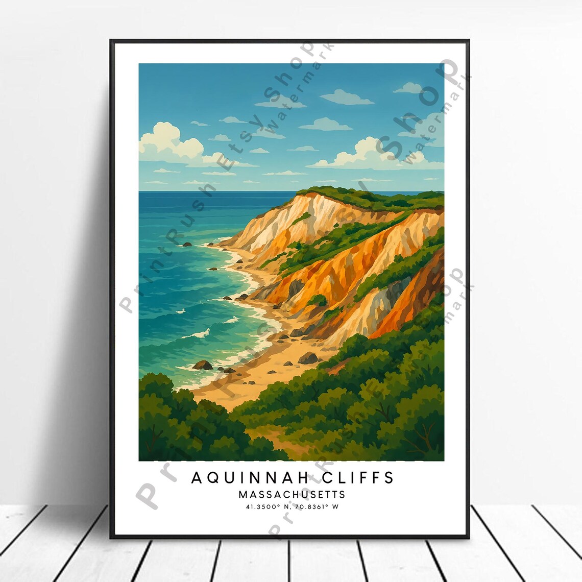 Aquinnah Cliffs Massachusetts Travel Poster, Coastal Art Print