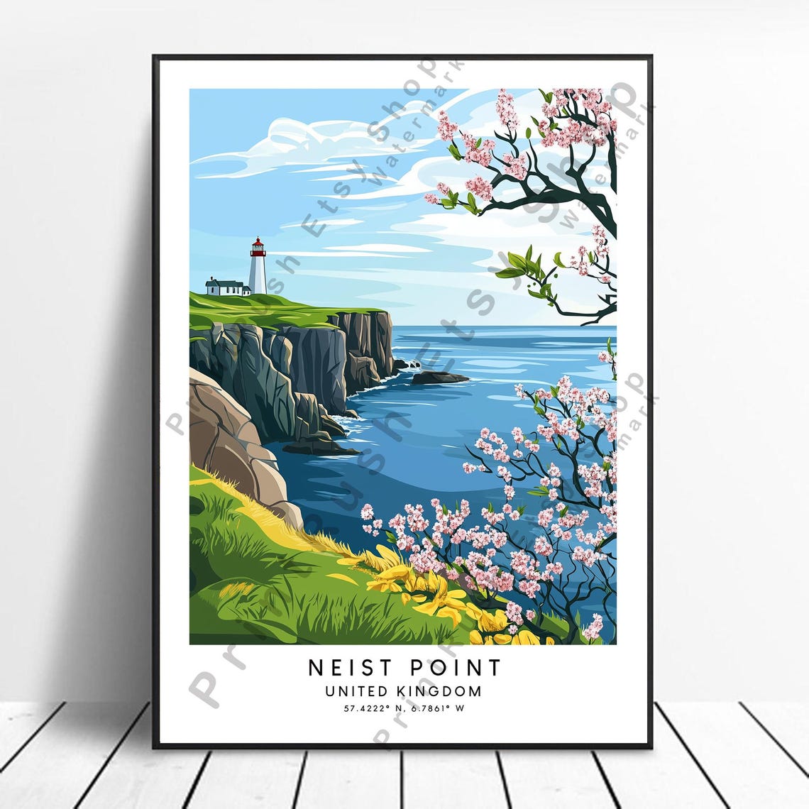 Neist Point Lighthouse Isle of Skye Colorful Coastal Travel Poster