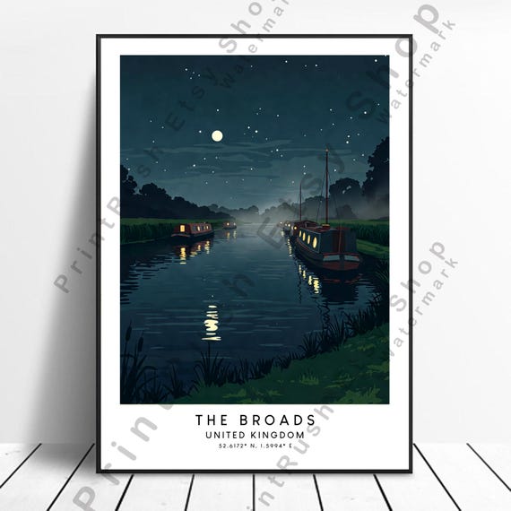 The Broads Illustration Art Print England Wall Dcor Travel Poster Home Hanging Gift