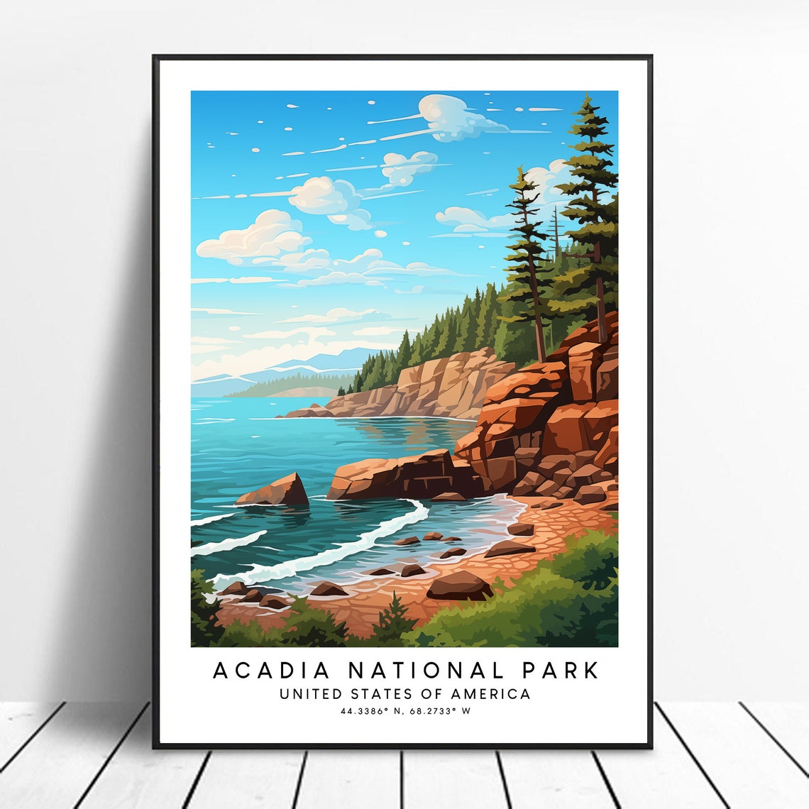 Acadia National Park Maine Rocky Coast Ocean Cliffs Travel Poster
