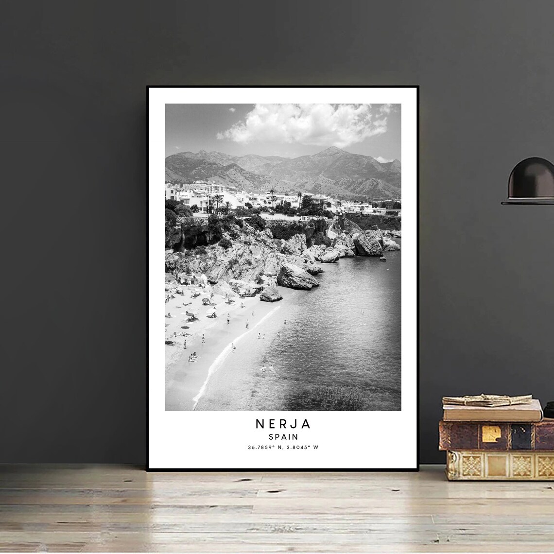 Nerja Minimalist Travel Poster, Black and White - Image 2