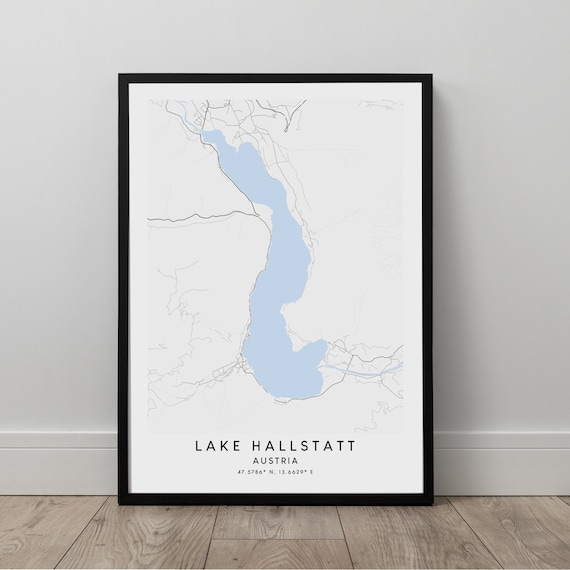 Lake Hallstatt Map Minimalist Poster Wall Art Print Artwork