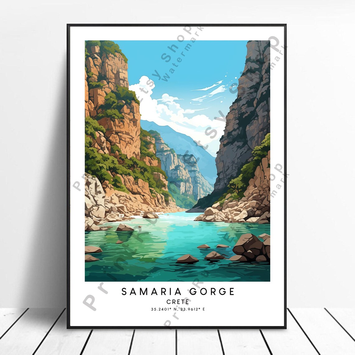 Samaria Gorge Crete Turquoise River Canyon Adventure Travel Poster
