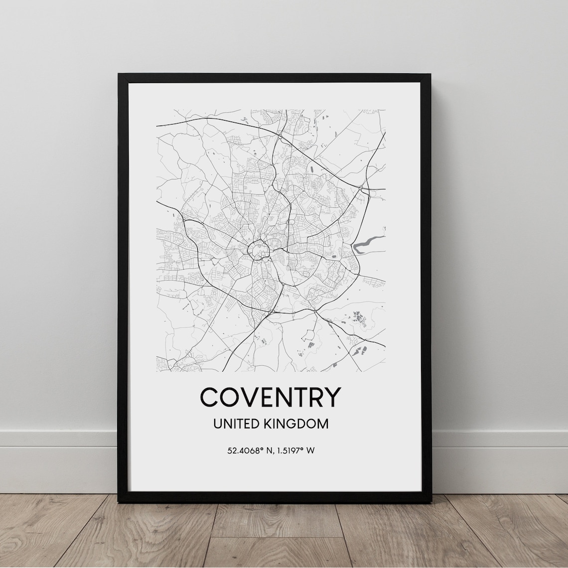 Coventry United Kingdom Minimalist City Street Map Monochrome Poster