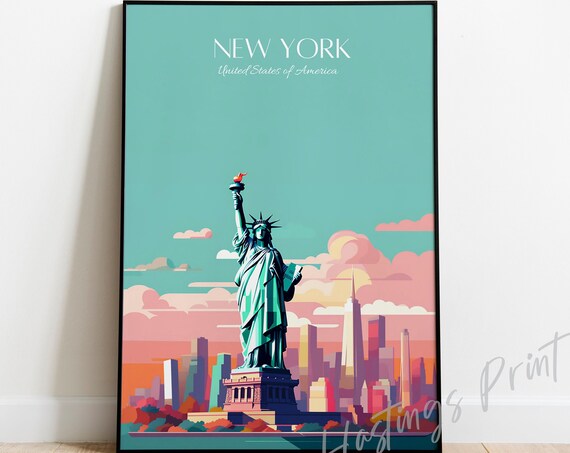 New York Travel Poster Vintage Modern City Skyline Art Print