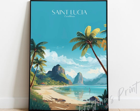 Saint Lucia Travel Poster Vintage Caribbean Island Art Print