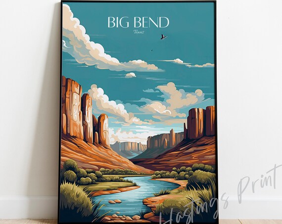 Big Bend Texas Desert River Canyon Sunset Vintage Travel Poster