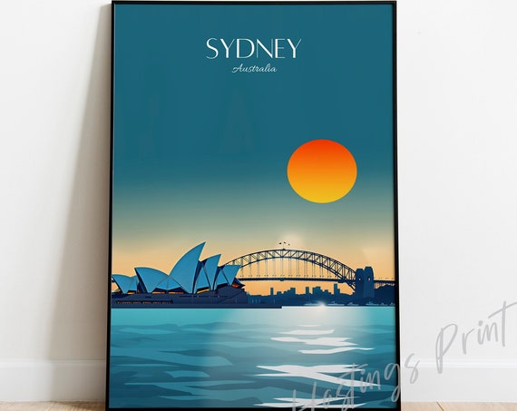 Sydney Australia Vintage Travel Print Custom Text Available