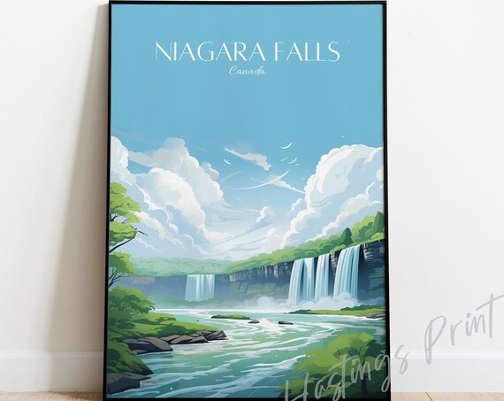Niagara Falls Canada Waterfalls Blue Sky Vintage Travel Poster