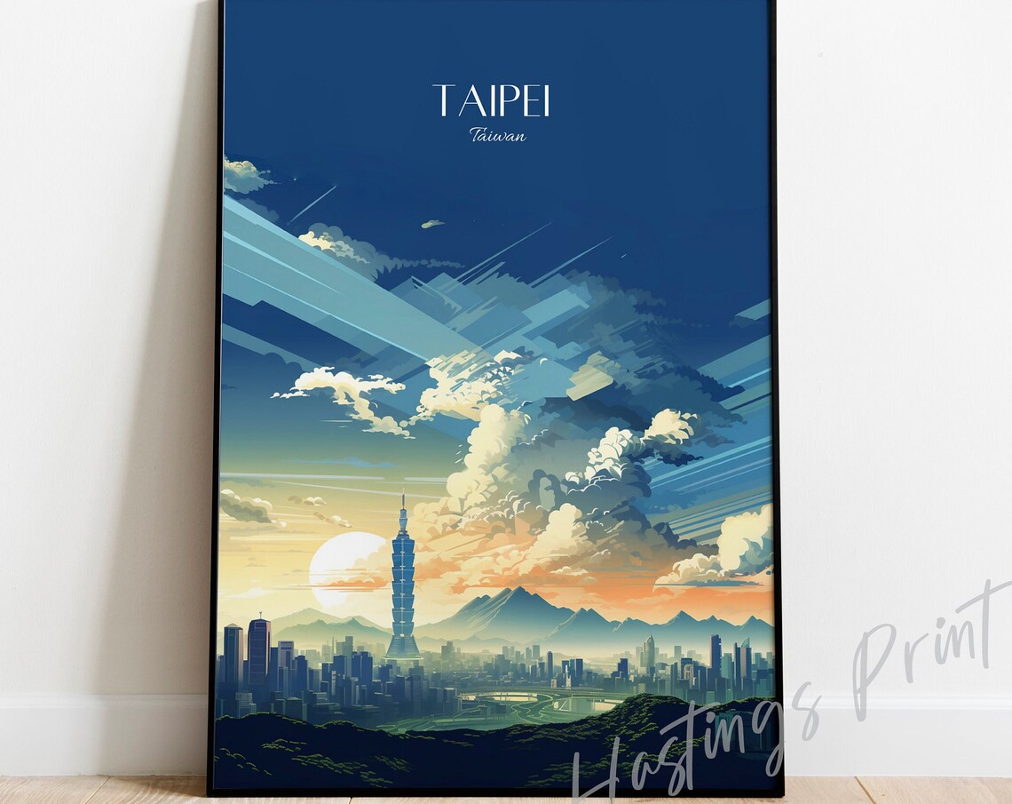 Taipei Taiwan Taipei 101 Dramatic Sky Cityscape Travel Poster