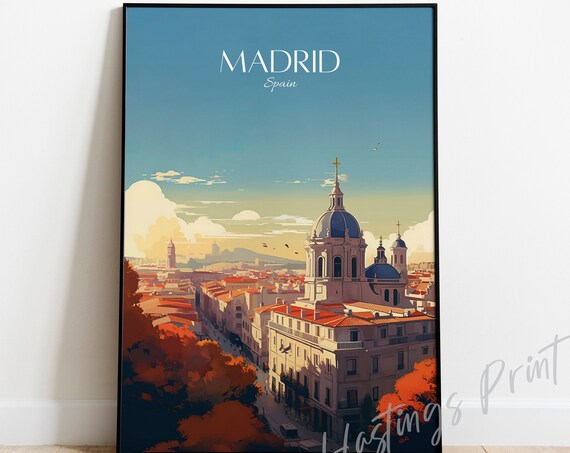 Madrid Spain Travel Poster Vintage Style Cityscape Art Print