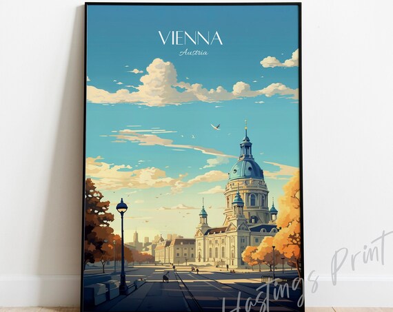 Vienna Austria Vintage Style Autumn Cathedral City Travel Poster