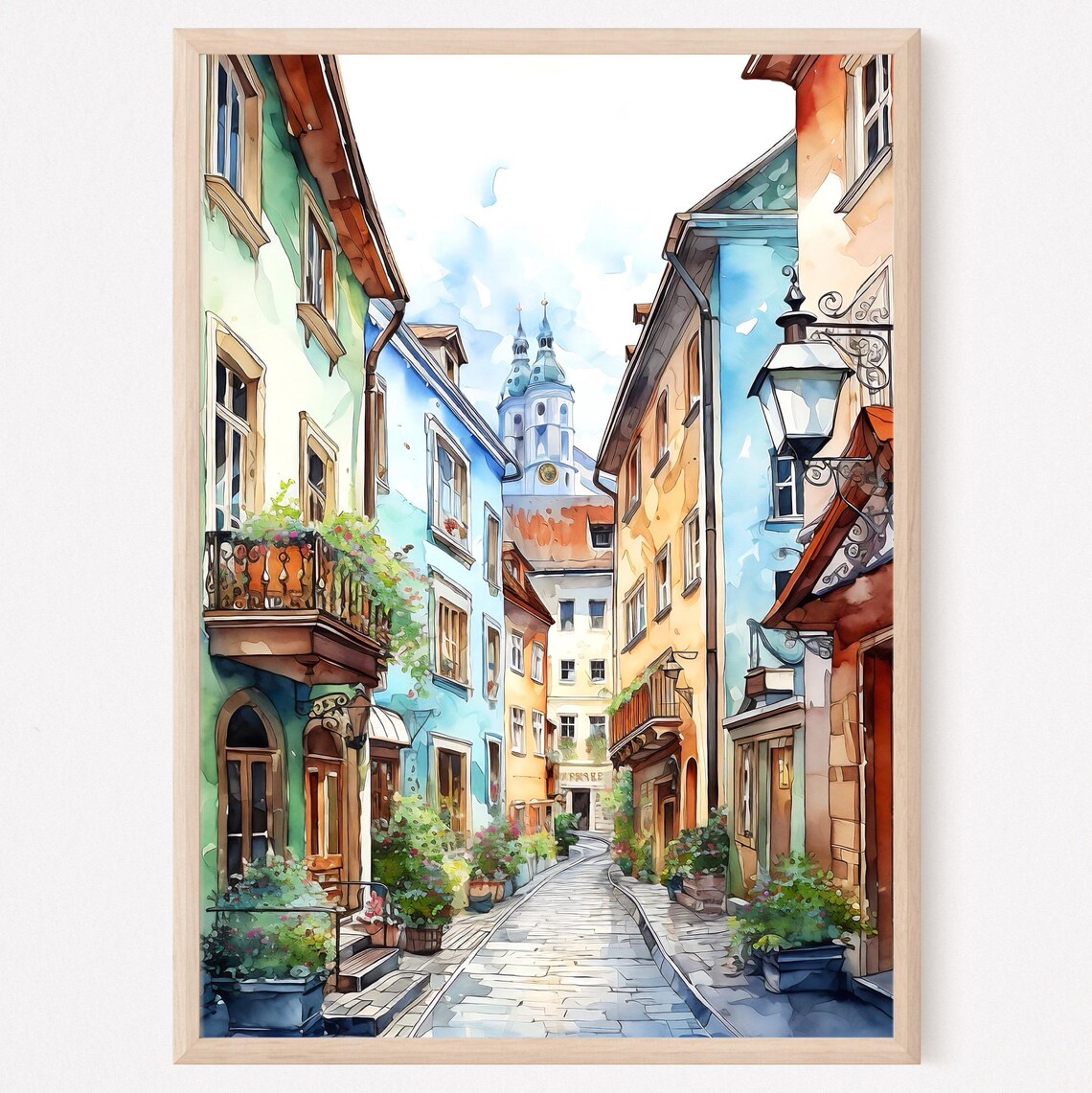 Innsbruck Austria Colorful Old Town Street Watercolor Poster