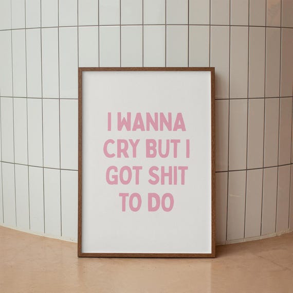 I Wanna Cry But Got Shit To Do Print Funny Desk Decor In Pink Home Office Mental Health Art
