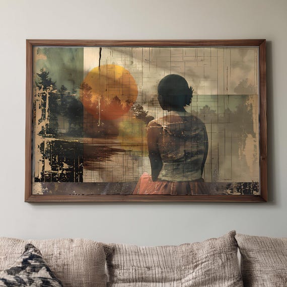 Collage Art Sunset Melancholy Wall Print Home Decor
