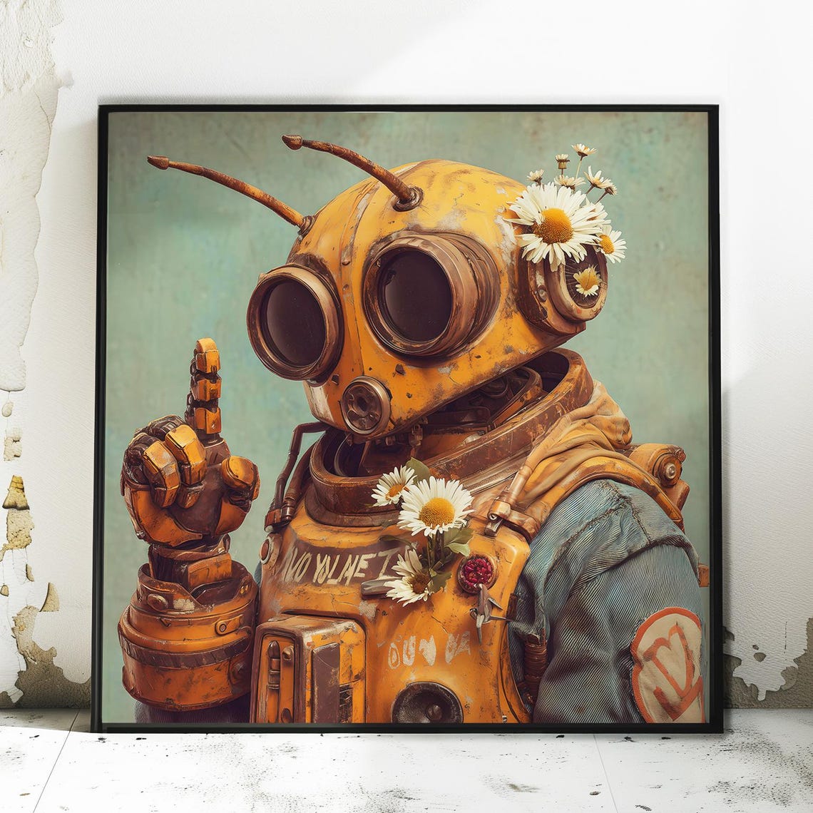 Just A Sec Comic Style Print Art Wall Home Decor Graphic Novel Robot Illustration