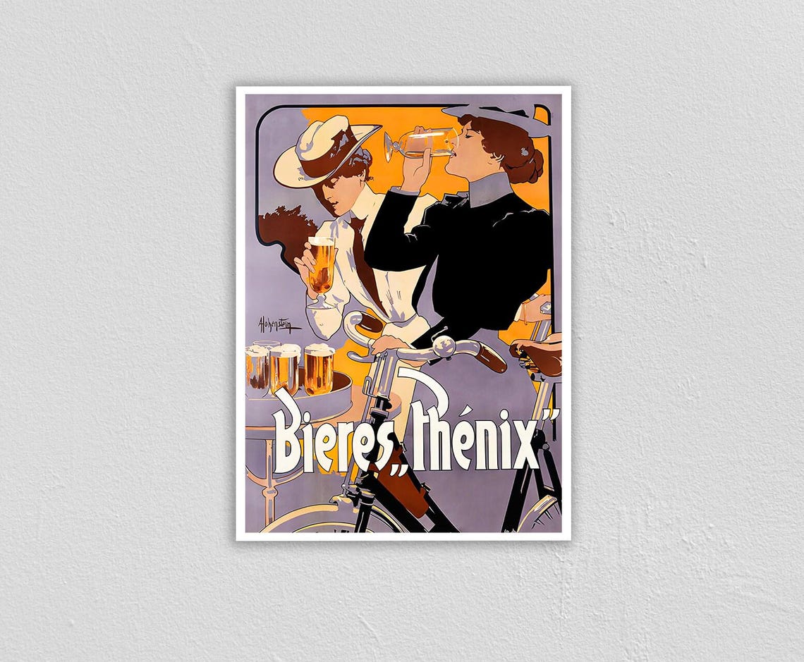 Bieres Phenix Vintage French Beer Bicycle Advertising Art Poster - Image 2