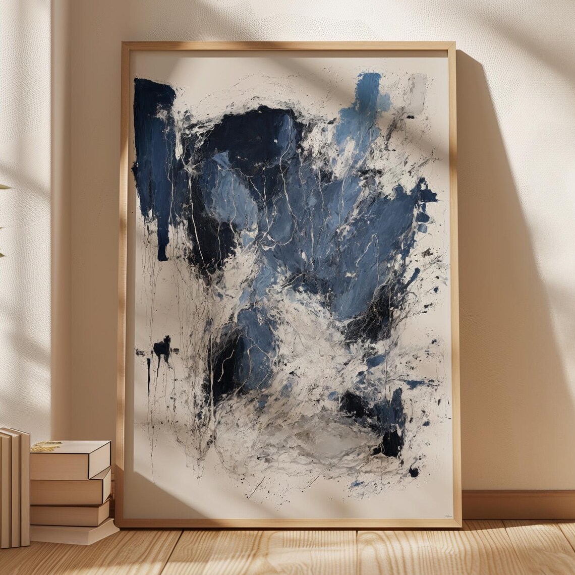 Tundra Static Abstract Blue And White Winter Chaos Painting Poster