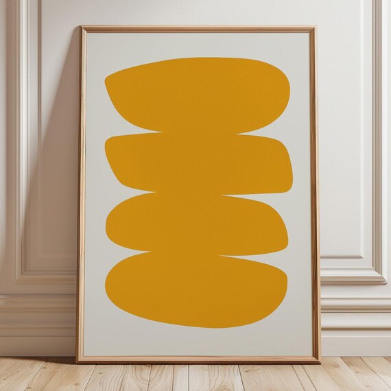 Yellow Midcentury Abstract Print Minimalist Wall Art Geometric Modern Shapes Boho Oval Poster Retro Bold Decor