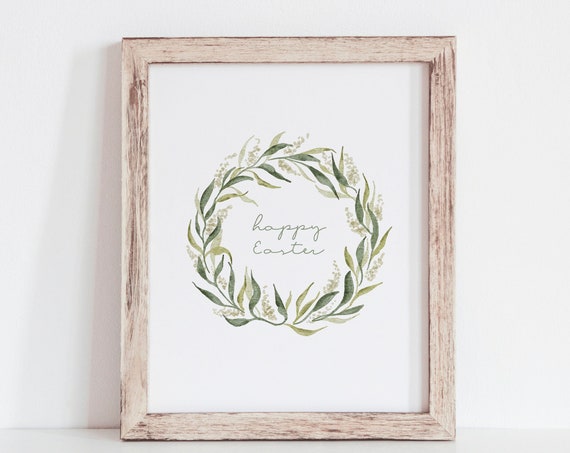 Happy Easter Spring Wreath Watercolour Art Print