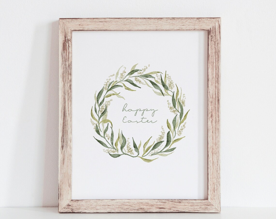 Happy Easter Spring Wreath Watercolour Art Print