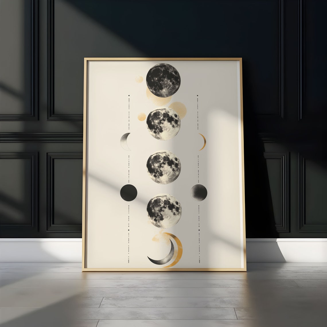 Moon Phases With Gold Crescent Dotted Lines Abstract Art Poster - Image 2