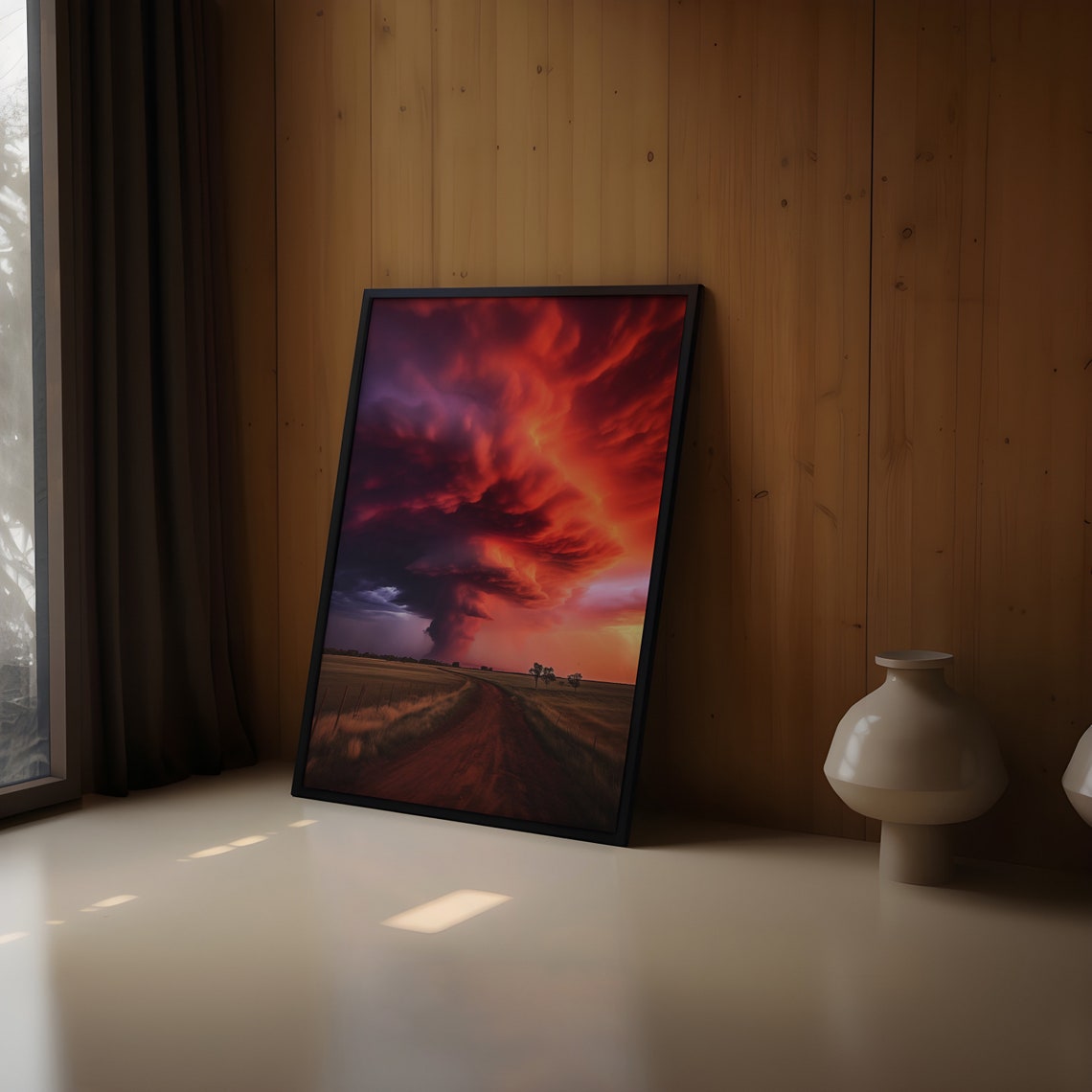 Towering Red Supercell Tornado Funnel Over Open Prairie Poster - Image 2